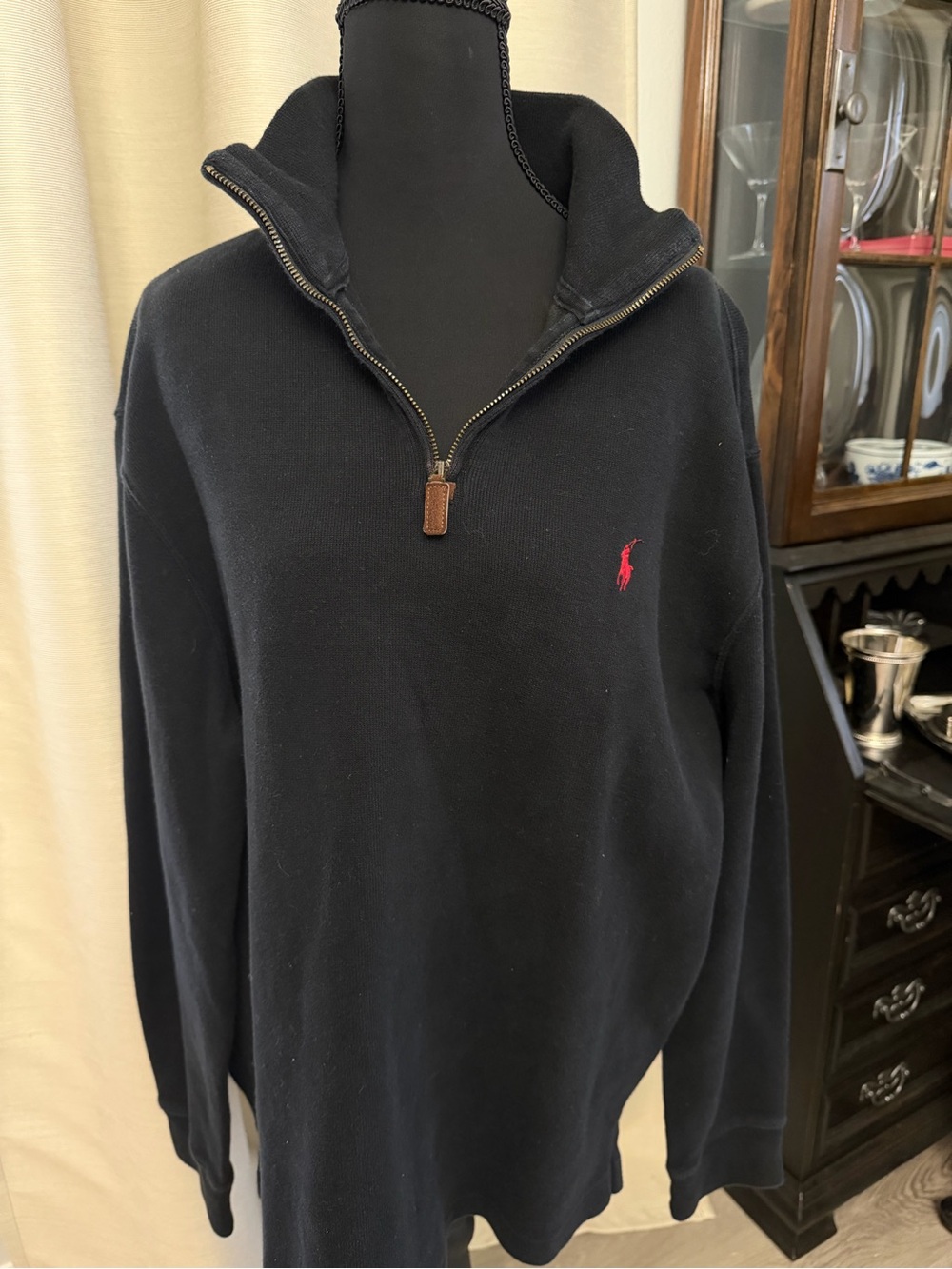 Ralph Lauren Men’s Black Quarter-Zip Sweater with Red Pony